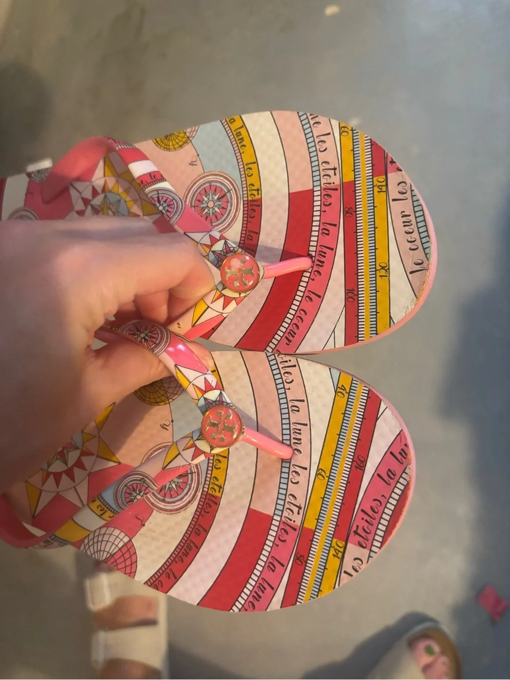 Tory Burch Pink Multi-Color Patterned Flip Flop Sandals